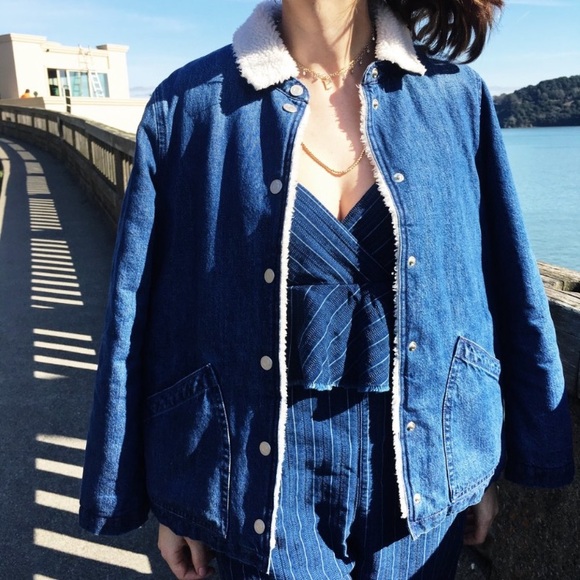 J Crew Denim Sherpa Swing Jacket 